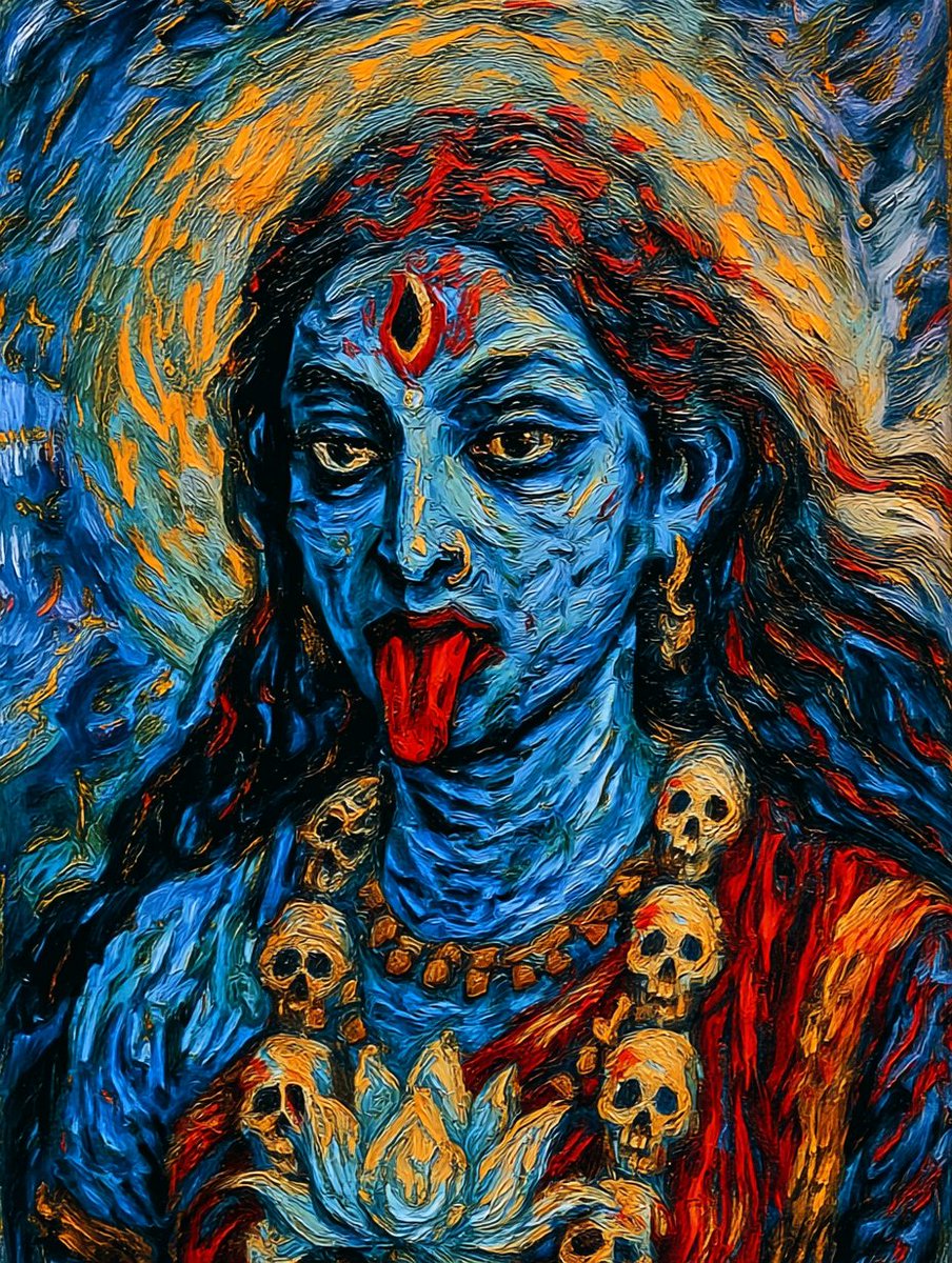 digitalkali's tweet photo. DIGITAL DARSHAN ™
~ She who eats Time
Mata Kali / Van Gogh Style

#midjourney #nft #matakali #digitalart #aiart https://t.co/BebAZy3EvF