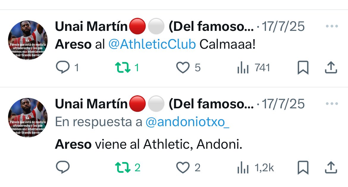 Unai Martín🔴⚪️ (Del famoso Athletic) (@umg1313) on Twitter photo Del creador de ” <a href="/willliamsssnico/">Nicolas Williams</a> se queda” y “Areso viene”, presentamos la tercera parte.
<a href="/Laporte/">Aymeric Laporte</a> va a jugar en el Athletic,solo necesitáis paciencia. Del creador de ” <a href="/willliamsssnico/">Nicolas Williams</a> se queda” y “Areso viene”, presentamos la tercera parte.
<a href="/Laporte/">Aymeric Laporte</a> va a jugar en el Athletic,solo necesitáis paciencia.