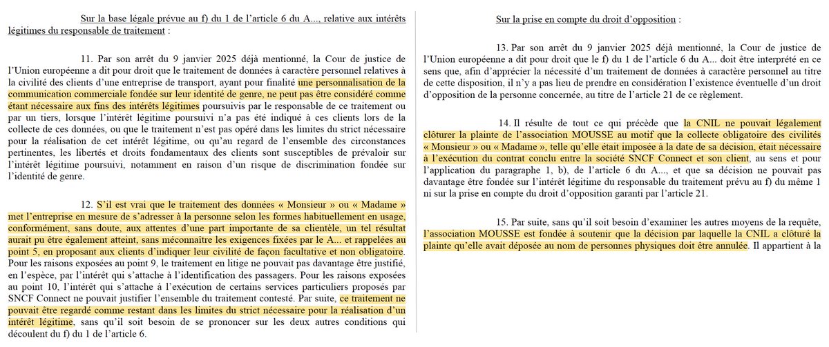 Nicolas Hervieu (@n_hervieu) on Twitter photo Binarité des sexes & données personnelles : Le <a href="/Conseil_Etat/">Conseil d'État</a> juge que la SNCF ne peut imposer à ses clients d'indiquer «Monsieur» ou «Madame» dans ses formulaires.
Car collecte injustifiée.
Née d'un arrêt de la CJUE, cette solution va se décliner à nombre d'autres entreprises. Binarité des sexes & données personnelles : Le <a href="/Conseil_Etat/">Conseil d'État</a> juge que la SNCF ne peut imposer à ses clients d'indiquer «Monsieur» ou «Madame» dans ses formulaires.
Car collecte injustifiée.
Née d'un arrêt de la CJUE, cette solution va se décliner à nombre d'autres entreprises.