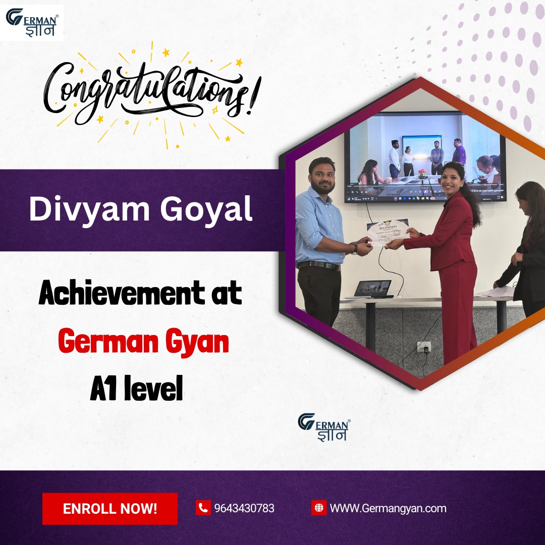 Germangyan04's tweet image. Herzlichen Glückwunsch, Divyam Goyal !🎓
A proud moment as we celebrate your Achievement at A1 Level at German Gyan!

#GermanGyan #GermanLanguage #A1Level #GoetheZertifikat #LearnGerman #LanguageLearning #SuccessStory #GermanForBeginners #Deutschlernen #StudentAchievement