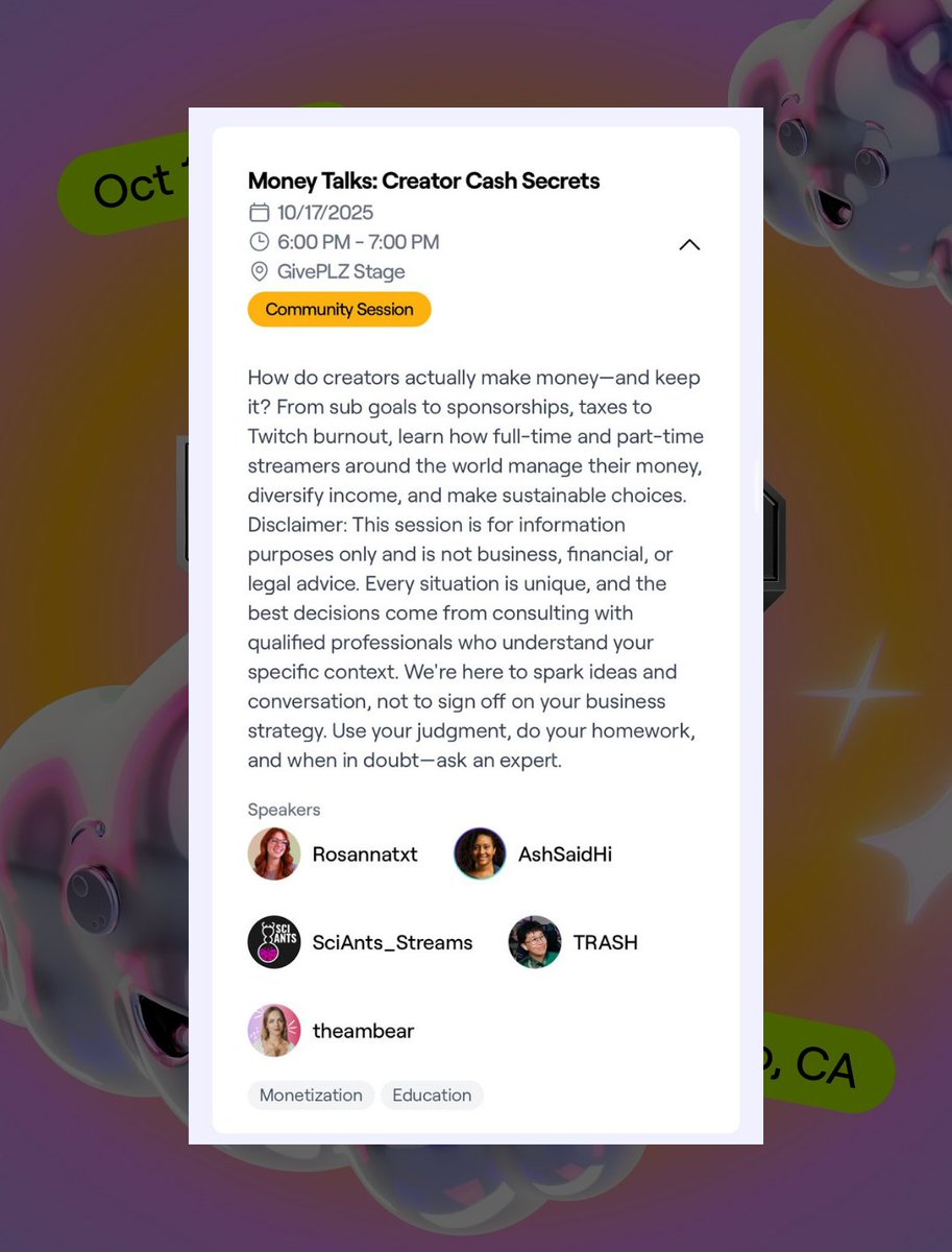 I'm so excited to announce I'll be speaking on four ❗ panels at <a href="/TwitchCon/">TwitchCon</a> US!!

So honored to be able to speak alongside such amazing and inspiring creators 💗

The fourth panel is still to be announced... teehee
