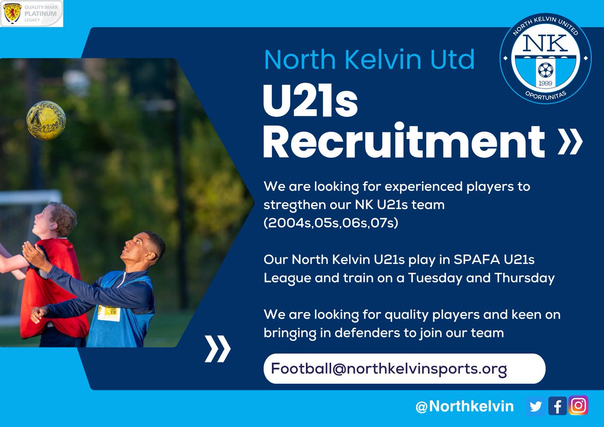 North Kelvin Sports (@northkelvin) on Twitter photo NORTH KELVIN UNITED U21S โฝ๏ธ | Our NK Utd u21s team are recruiting players to strengthen their team ๐ The position we are mainly looking for is defenders โฝ๏ธ If you are interested in joining our NK u21s team, please contact us: Football@northkelvinsports.org
#nkunited NORTH KELVIN UNITED U21S โฝ๏ธ | Our NK Utd u21s team are recruiting players to strengthen their team ๐ The position we are mainly looking for is defenders โฝ๏ธ If you are interested in joining our NK u21s team, please contact us: Football@northkelvinsports.org
#nkunited