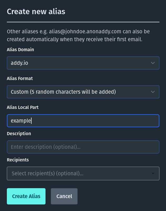 You can now create custom aliases at shared domains!

5 random characters will be appended to the local part to prevent collisions e.g.

custom.4soi9@addy.io