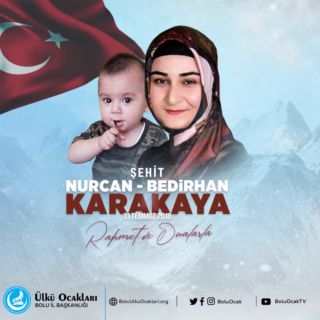 31 Temmuz 2018'de hain terör örgütü Pkk tarafından kalleşçe şehit edilen 10 aylık Bedirhan bebeği ve annesi Nurcan KARAKAYA'yı rahmetle anıyoruz.
Ruhları Şad, Mekanları Cennet Olsun.