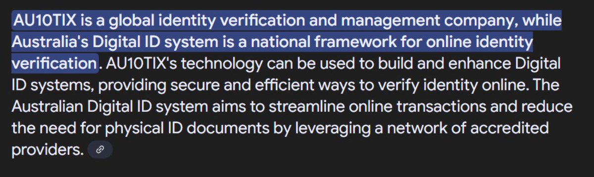 🚨Le système australien d'identification numérique et de vérification humaine verra la majeure partie de cette vérification passer par la société israélienne AU10TIX.

AU10TIX cite la création de « jumeaux numériques » pour l'identification numérique/biométrique.