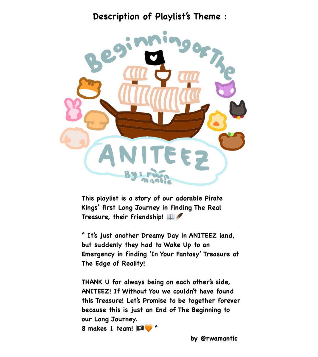 This playlist is a story of our adorable Pirate Kings’ first Long Journey in finding The Real treasure, their friendship! 📖🪶

🐿️🐰🐶🐩🐱🐤🐈‍⬛🐻

<a href="/ATEEZofficial/">ATEEZ(에이티즈)</a> 
#InYourFantasyPlaylist
#ATEEZ #에이티즈 #GOLDENHOUR_Part3 #In_Your_Fantasy_Edition #InYourFantasy