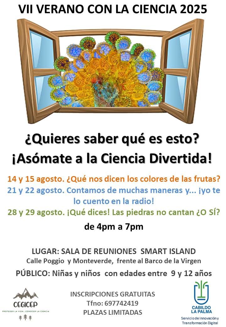 🧪 #VeranoConLaCiencia 2025
Talleres gratis para peques de 9-12 años
📍 Sala Smart Island
📅 Ago 14–15 / 21–22 / 28–29
🕓 16–19h
🎟️ Inscríbete aquí:
👉 docs.google.com/forms/d/1TfOLx…
Organiza: <a href="/CabLaPalma/">Cabildo de La Palma</a> + #LaPalmaSmartIsland
#CienciaDivertida #CEGICEP