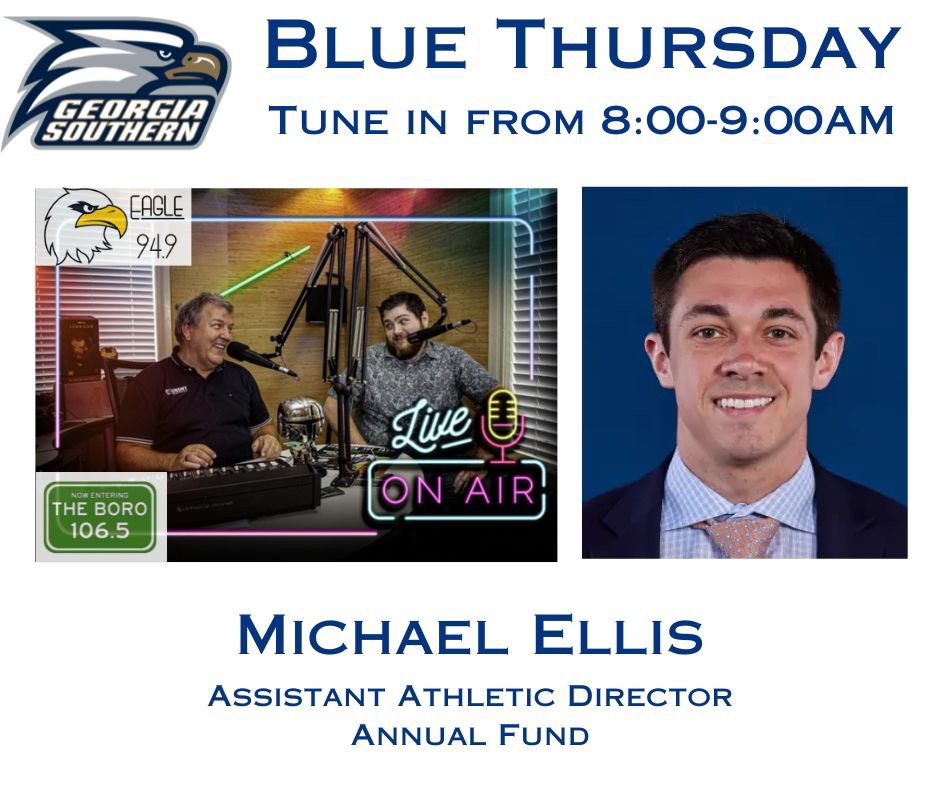 Georgia Southern Sports Network (@gssportsnetwork) on Twitter photo #EagleNation join us for π΅ππ’π πβπ’ππ πππ¦ on <a href="/Eagle94_9/">Eagle 94.9</a> from 8-9 am, as <a href="/GSUAF/">Georgia Southern Athletic Foundation</a>βs
Michael Ellis provides updates on <a href="/GSAthletics_FB/">Georgia Southern Football</a> tickets, Erk Russell Fund & much more!
Live Audio: bit.ly/3XCcCSx
#GATA #HailSouthern <a href="/Learfield/">LEARFIELD</a> #EagleNation join us for π΅ππ’π πβπ’ππ πππ¦ on <a href="/Eagle94_9/">Eagle 94.9</a> from 8-9 am, as <a href="/GSUAF/">Georgia Southern Athletic Foundation</a>βs
Michael Ellis provides updates on <a href="/GSAthletics_FB/">Georgia Southern Football</a> tickets, Erk Russell Fund & much more!
Live Audio: bit.ly/3XCcCSx
#GATA #HailSouthern <a href="/Learfield/">LEARFIELD</a>