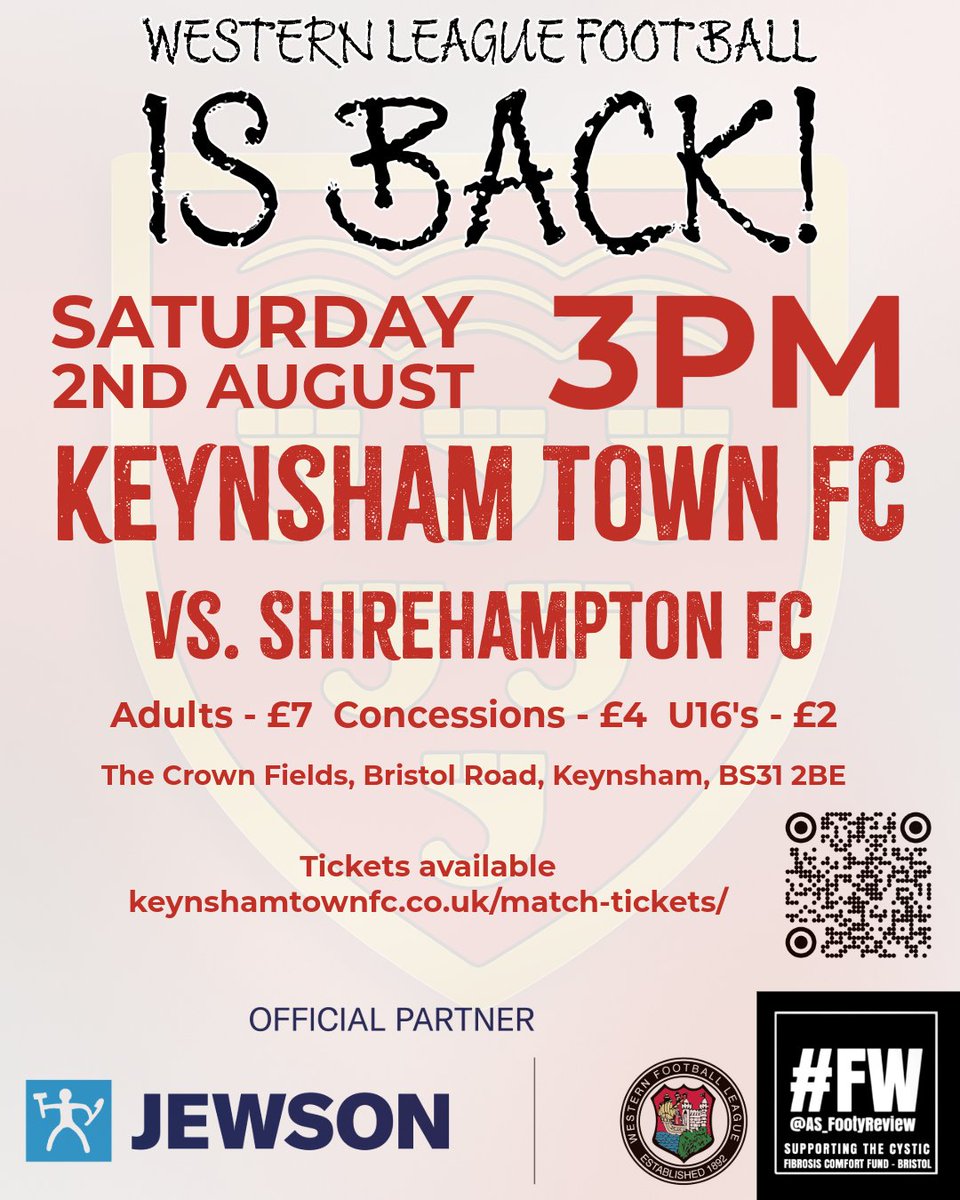 Keynsham Town FC (@keynshamtownfc) on Twitter photo ‼ 🏆<a href="/Jewson/">Jewson</a> <a href="/WesternLeague/">Western Football League</a> Is Back ‼
📆 Sat 2nd Aug 25
🆚 <a href="/OfficialShireFC/">Shirehampton FC 🔴☠️</a>
🕒 3pm KO
🏰 The Crown Fields, BS31 2BE
💷 £7 Adults - £4 Concessions - £2 U16
🎫 zurl.co/KxG0n
Supporting <a href="/AS_FootyReview/">Stoner</a>
<a href="/swsportsnews/">South West Sports News</a> <a href="/bsoccerworld/">Bristol Soccerworld</a> <a href="/NonLeagueHQ1/">NonLeagueHQ</a> ‼ 🏆<a href="/Jewson/">Jewson</a> <a href="/WesternLeague/">Western Football League</a> Is Back ‼
📆 Sat 2nd Aug 25
🆚 <a href="/OfficialShireFC/">Shirehampton FC 🔴☠️</a>
🕒 3pm KO
🏰 The Crown Fields, BS31 2BE
💷 £7 Adults - £4 Concessions - £2 U16
🎫 zurl.co/KxG0n
Supporting <a href="/AS_FootyReview/">Stoner</a>
<a href="/swsportsnews/">South West Sports News</a> <a href="/bsoccerworld/">Bristol Soccerworld</a> <a href="/NonLeagueHQ1/">NonLeagueHQ</a>