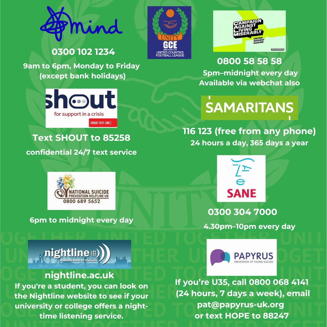 Mental Health awareness is extremely important as it affects so many people. If you are struggling or need to talk please know you are not alone. 

Check out the below helplines ⬇️

<a href="/MindCharity/">Mind</a> <a href="/samaritans/">Samaritans</a> <a href="/theCALMzone/">CALM</a> <a href="/NightlineAssoc/">NightlineAssociation</a> <a href="/PAPYRUS_Charity/">PAPYRUS</a> <a href="/GCEHireFleet/">GCE Hire Fleet Ltd</a>