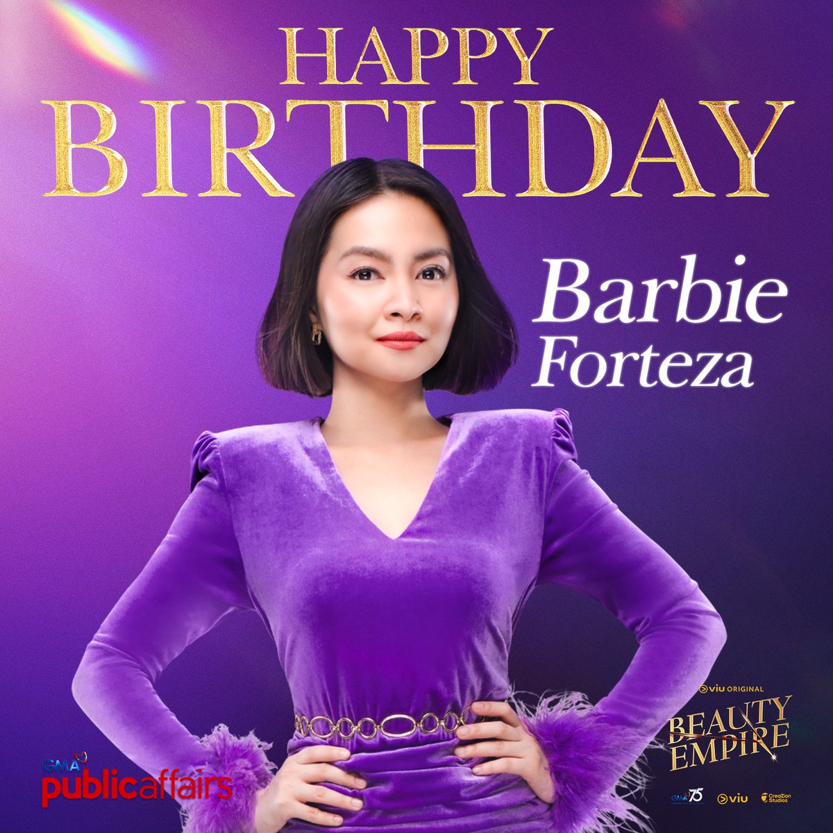 HAPPY BIRTHDAY, BARBIE FORTEZA! 💖

Ano ang birthday wish n'yo kay Kapuso Primetime Princess #BarbieForteza?

Abangan siya bilang 'Noreen Alfonso' sa #BeautyEmpire — inihahandog ng GMA, Viu, at CreaZion Studios!