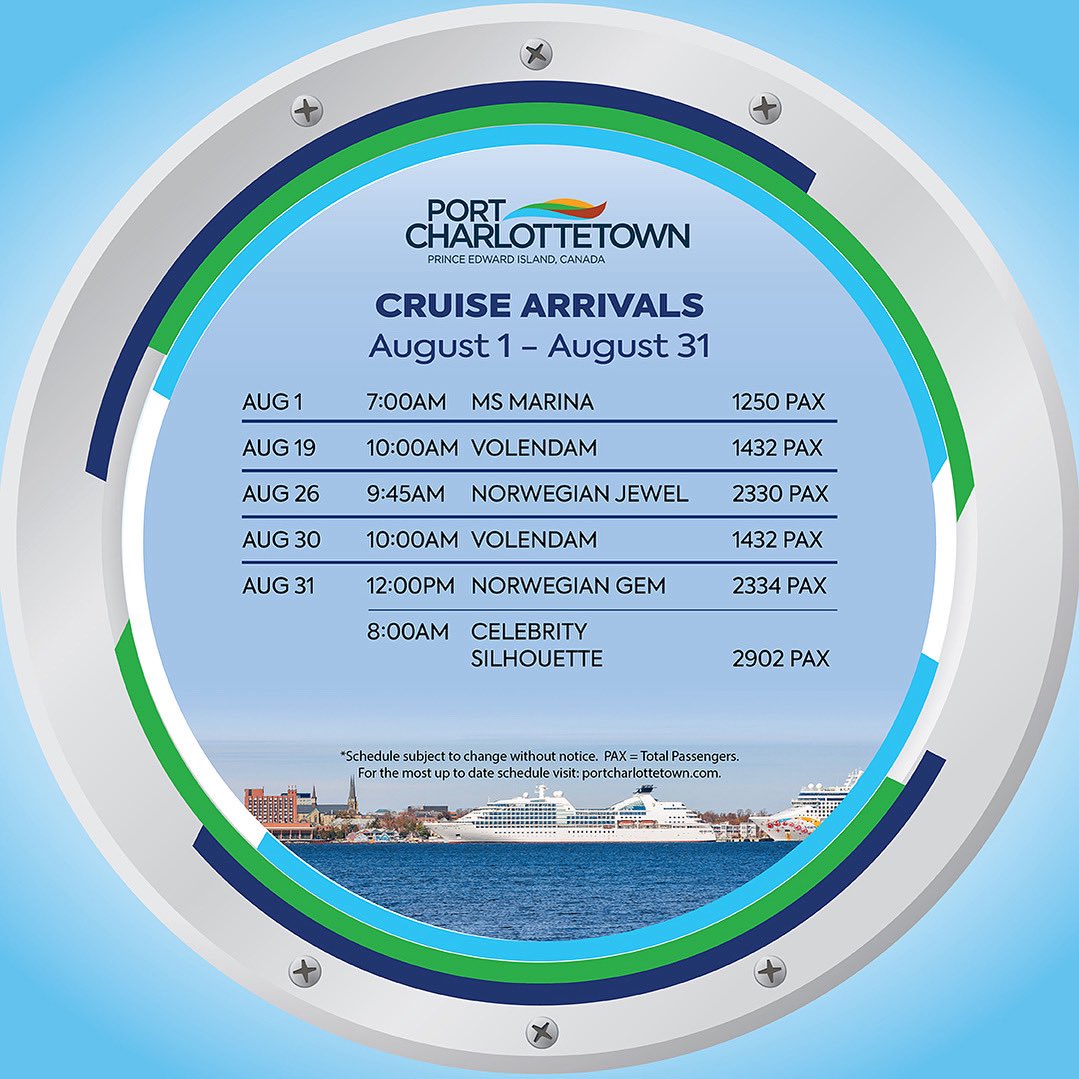 Anchors up for August!

Cruise season is sailing strong, and August brings another round of spectacular ships to Port Charlottetown. From first-time visits to returning favourites, there’s lots to look forward to! ⚓🌞