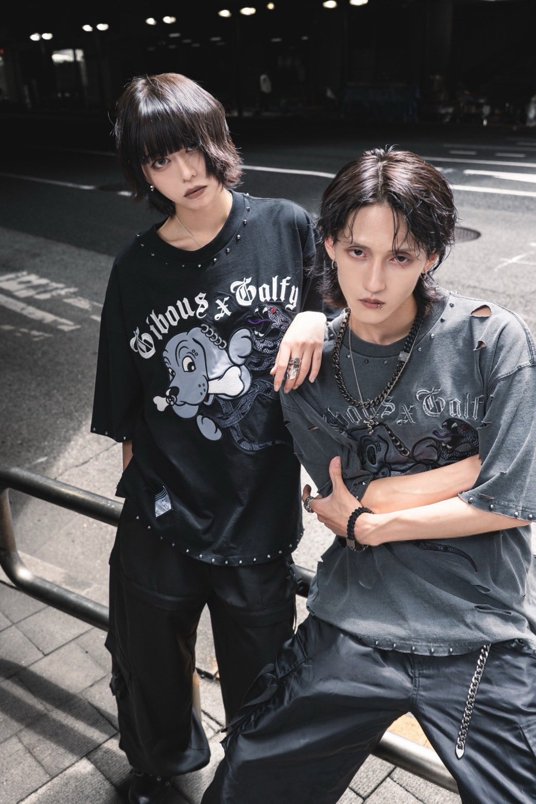 GIBOUS×GALFY コラボTシャツ 再販】gibous×GALFY snake dog studs T shirt border