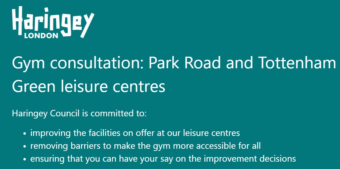 Ahead of a full refit of the gyms at Park Road and Tottenham Green, @HaringeyCouncil would appreciate any feedback from you, that can help them reach the best long and short term decisions.
Visit: forms.office.com/pages/response… to have your say.  #Haringey #CommunityConsultation