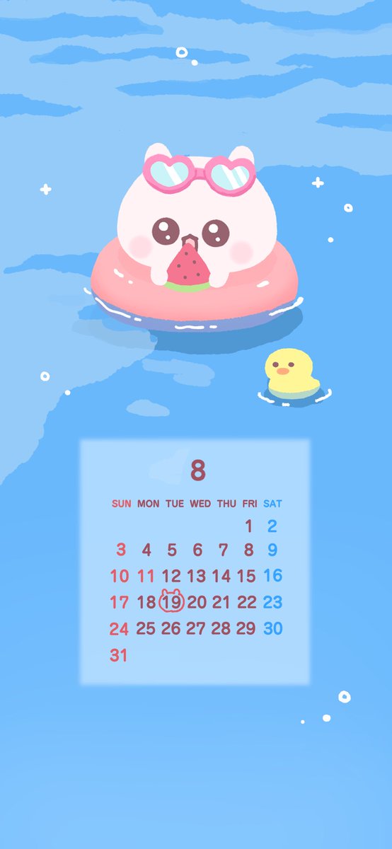 8月のカレンダーだよ՞ o̴̶̷  ̫ o̴̶̷ ՞
よかったらつかってね！

19日はうちゃの誕生日🎂