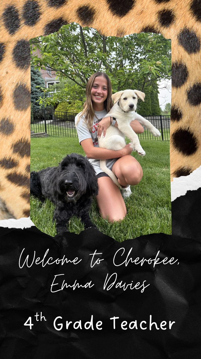 We’re excited to welcome another new member to our Cherokee team, Emma Davies!! 🥰 Miss Davies is dual certified!  In addition to her teaching license, she has a special education degree.  Emma can’t wait to meet her 4th graders!! #cheetahpride #WEareLakota 🐆❤️