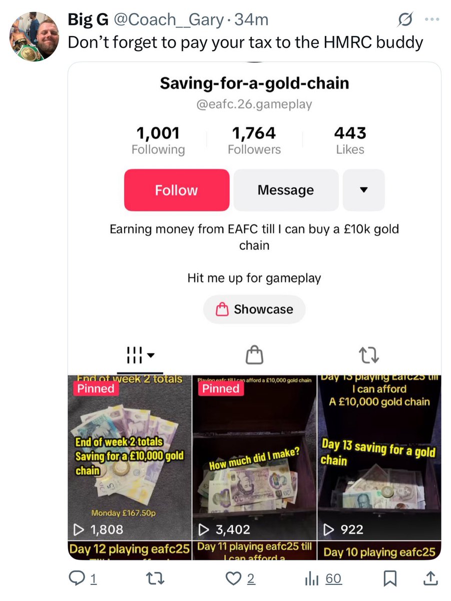 Remember when I said rent free in the guys head. Thanks for the views from everyone lad. Keep watching me put money into a box while you bot your followers Gareth