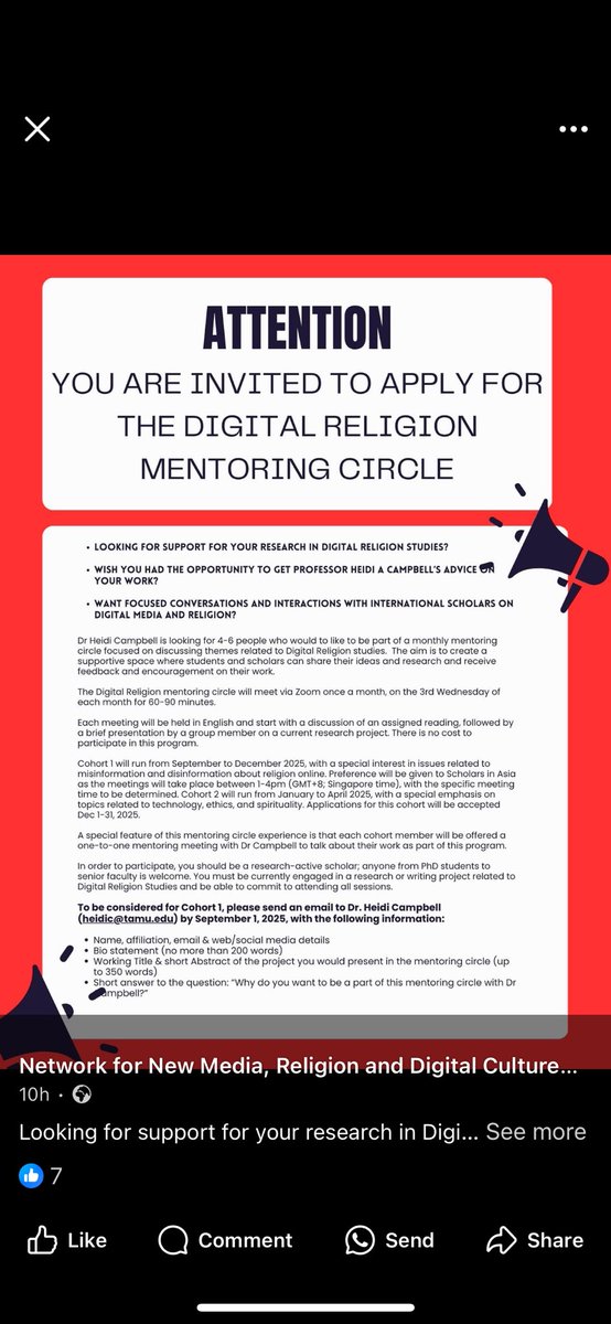 What’s this? A great opportunity for mentorship in digital religion! Contact for info