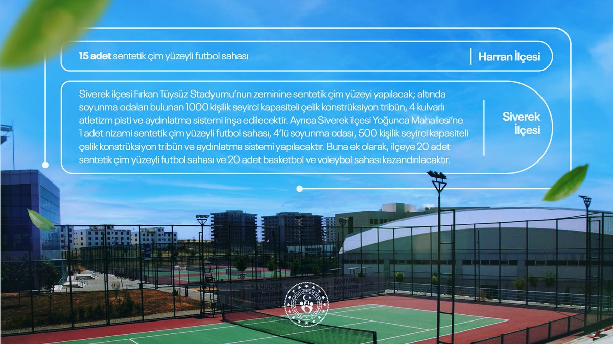 Şanlıurfa’mıza, Şanlıurfa’mızın Gençlerine Hayırlı Uğurlu Olsun!

Türkiye’nin en genç nüfusuna sahip  Şanlıurfa’mızda; gençlerimizin enerjisine yakışır, onların sportif gelişimini destekleyecek dev yatırımlar hayata geçiriliyor.

Gençlik ve Spor Bakanlığımız ile Spor Toto