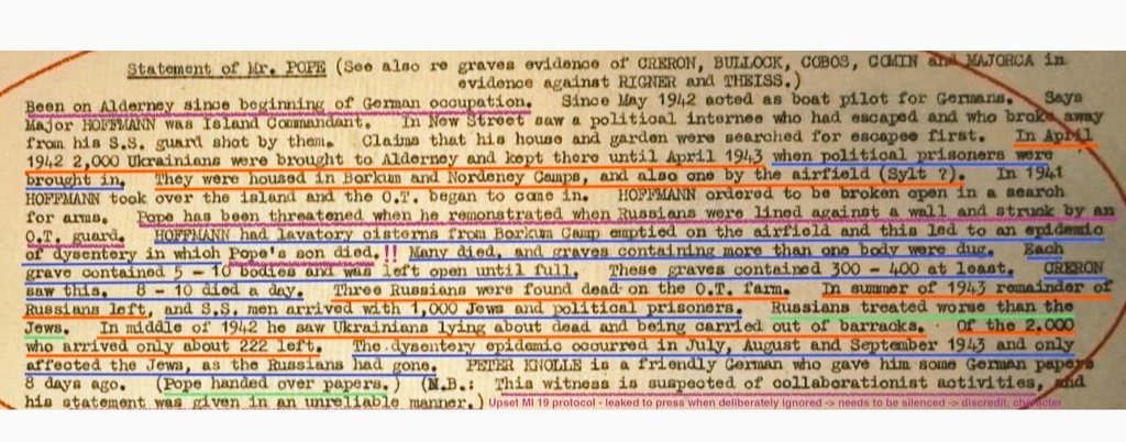 AWKWARD: Hand of SIS' Bunny Pantcheff 👇 debunks Alderney Review tripe 👇. Bunny has major slave labour arrival '41 BUT flawed Review insists '42. Only 🇬🇧 👁 witness G Pope's longform MI19 testimony provides truth. Alderney Review perpetuates 80-year cover-up. Judicial Review NOW