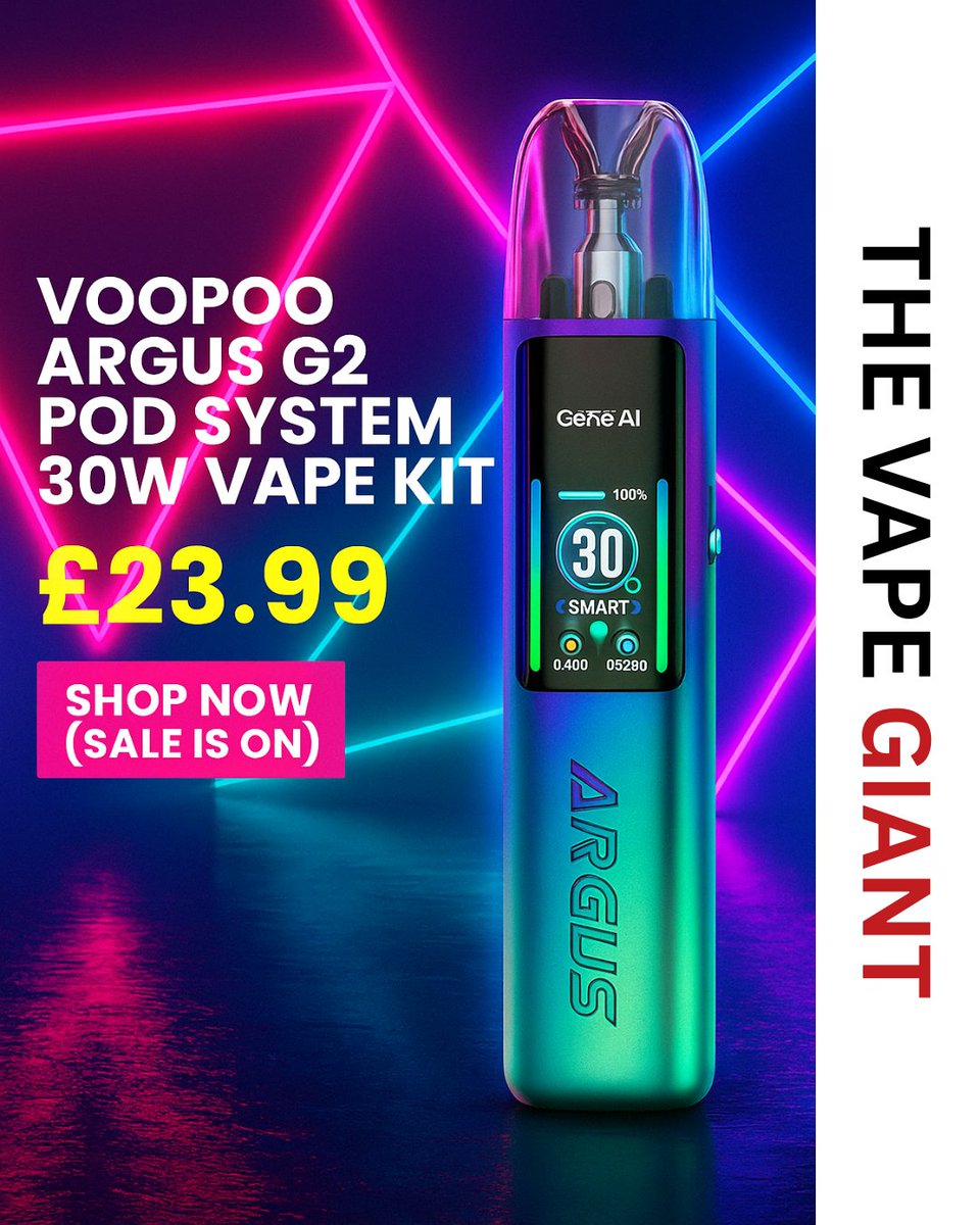 TheVapeGiant's tweet image. 🚨 Power meets style!
The Voopoo Argus G2 30W Pod Kit is here for just £23.99
Smooth hits. Sleek design. Cloud-ready. 💨
 SALE IS ON – SHOP NOW
.
.
.
#VoopooArgusG2 #VapeGiant #VapeSale