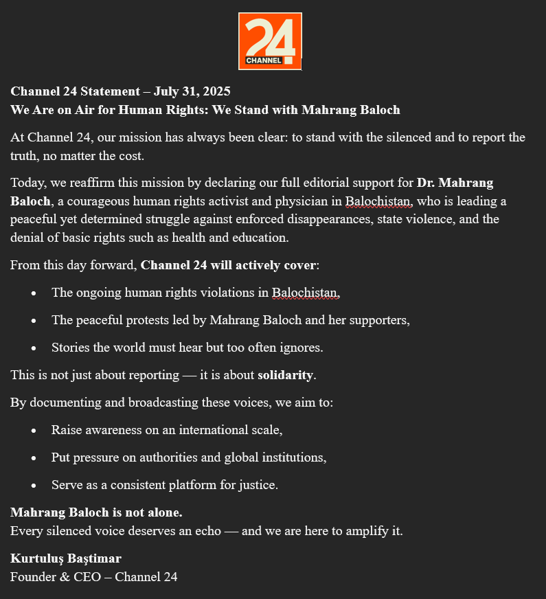 Channel24media's tweet photo. Human Rights Broadcast: Support for Mahrang Baloch

@MahrangBaloch_  @Kbastimar36  @BalochYakjehtiC  @TIME  @BBC100women https://t.co/70M2k5lfr2