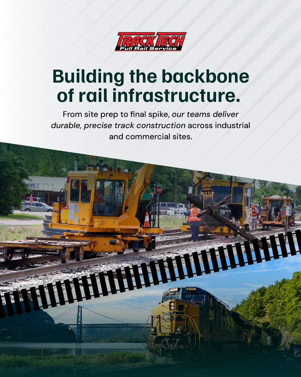TrackTech_Inc's tweet image. From site prep to the final spike, Track Tech Inc. is building the backbone of rail infrastructure.

Ready to get your project on track? Let&apos;s connect.

#RailConstruction #TrackTechInc #RailInfrastructure #FullRailService #IndustrialRail #CommercialRail