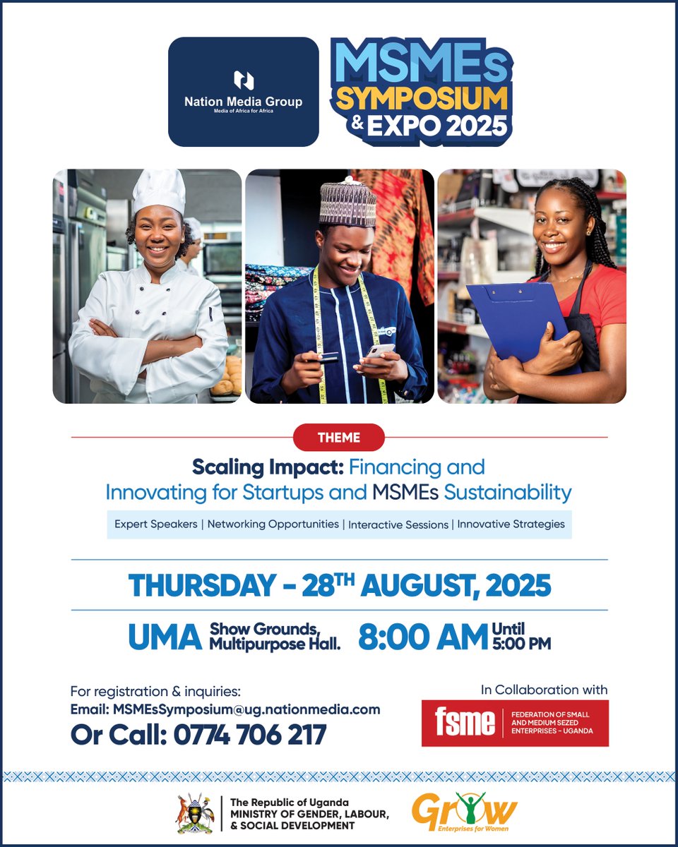 933 KFM (@933kfm) on Twitter photo Ready to level up your business ? Don’t miss the MSMEs Symposium & Expo 2025 happening on August 28, 2025 at UMA Show Grounds starting at 8:00 AM . To attend or exhibit, call: 0774706217
<a href="/fsme_uganda/">Federation of Small and Medium-Sized Enterprises</a>.
#MSMEsSymposium Ready to level up your business ? Don’t miss the MSMEs Symposium & Expo 2025 happening on August 28, 2025 at UMA Show Grounds starting at 8:00 AM . To attend or exhibit, call: 0774706217
<a href="/fsme_uganda/">Federation of Small and Medium-Sized Enterprises</a>.
#MSMEsSymposium