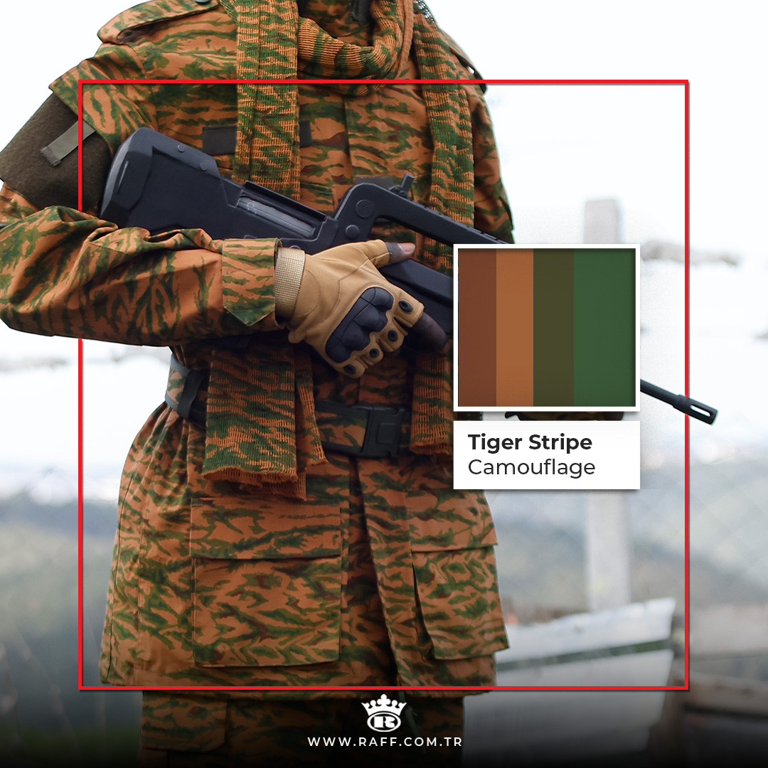 Tiger Stripe Camouflage
🟫🟧🟩

Designed in tones of black, dark brown, olive green and light green, this pattern excels in woodland and temperate areas.

📍 More info: raff.com.tr

#RaffMilitaryTextile #TigerStripe #Camouflage #MilitaryTextile #DefenceIndustry