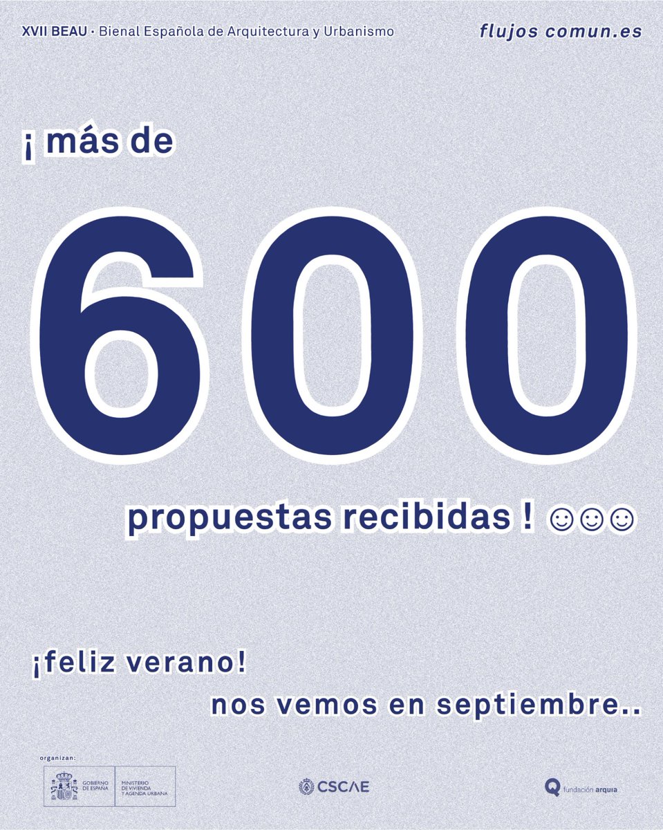 📢 ¡Gracias a las más de 600 propuestas recibidas de todos los rincones de España para la #XVIIBEAU!

En septiembre, los Jurados elegirán a los finalistas y ganadores. ¡Síguenos en redes para estar al tanto de la Bienal! 📲