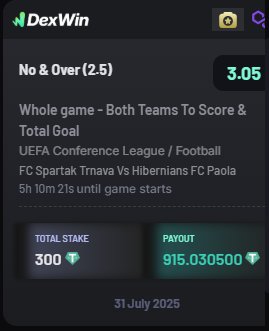 ๐ฏ. ๐ณ. ๐จ. เผ๏ธ (@hacklifeajax) on Twitter photo โฝ FC Sparta Trnava vs Hibernians FC Paola!
๐ฅ 300 $USDT on BTTS-NO & Over 2.5 = 915 $USDT!
Best betting odds in football today on <a href="/DexWin_Sports/">DexWin Crypto Betting</a> โ crypto sports betting site with zero fees & instant bonuses ๐ธ โฝ FC Sparta Trnava vs Hibernians FC Paola!
๐ฅ 300 $USDT on BTTS-NO & Over 2.5 = 915 $USDT!
Best betting odds in football today on <a href="/DexWin_Sports/">DexWin Crypto Betting</a> โ crypto sports betting site with zero fees & instant bonuses ๐ธ
