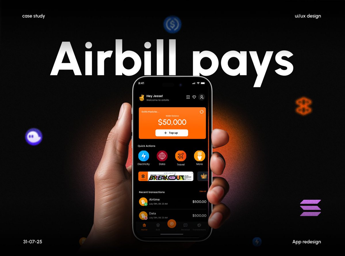 JEtsemobor's tweet image. 🚨 Just redesigned the future of bill payments for @airbillspay!
A sleek, wishlist-powered experience with an intuitive UI made for YOU.
Prototype, full flow, and UI magic ✨
👇 Dive into the full case study — it&apos;s worth it!
#SuperteamNGBounty @SuperteamNG