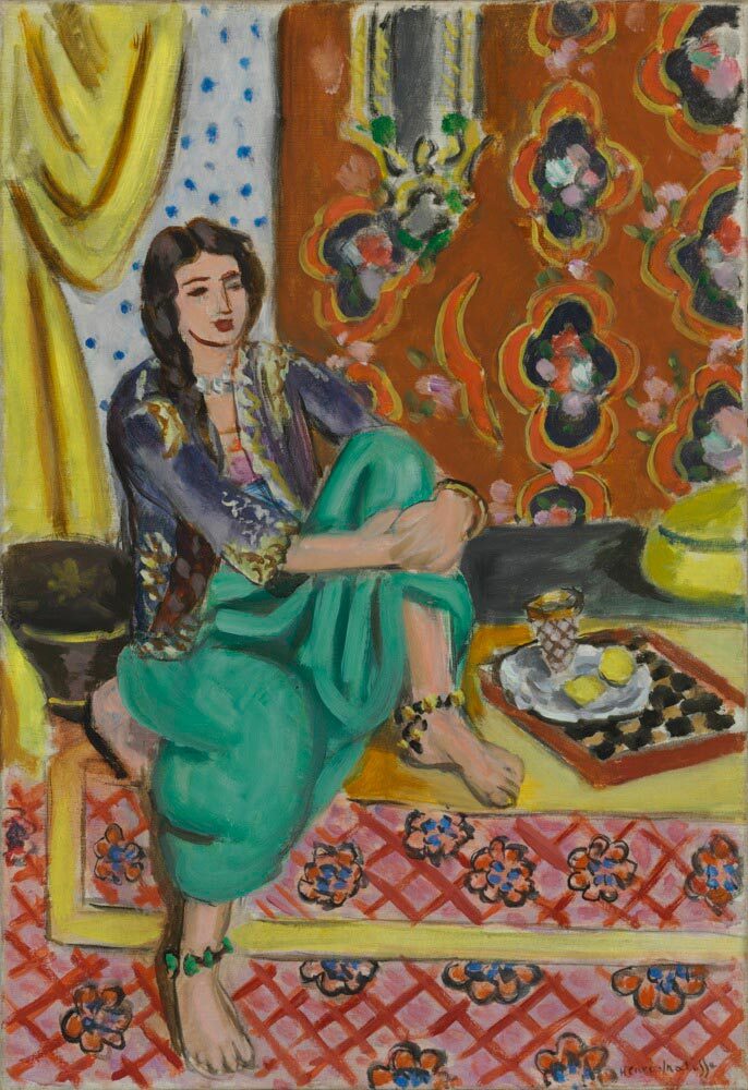 Seated Odalisque, Left Knee Bent, Ornamental Background and Checkerboard, 1924 #artbots #matisse