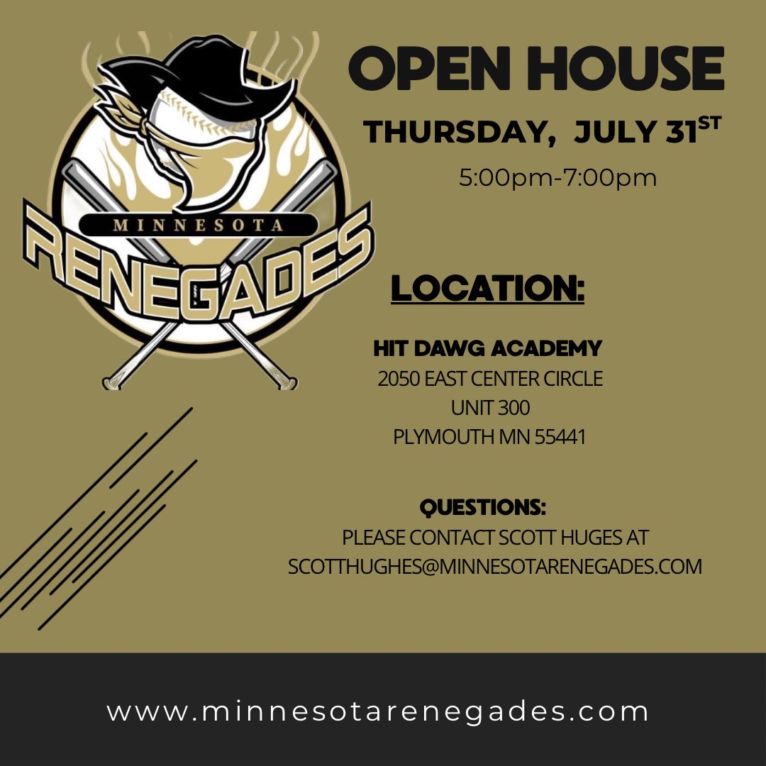 MN Renegades will be having an open house TONIGHT -THURSDAY, JULY 31st- Come meet some of our staff and learn more about the MN Renegades program. We’d love to connect, answer your questions and share what we're all about!

minnesotarenegades.com/tryouts