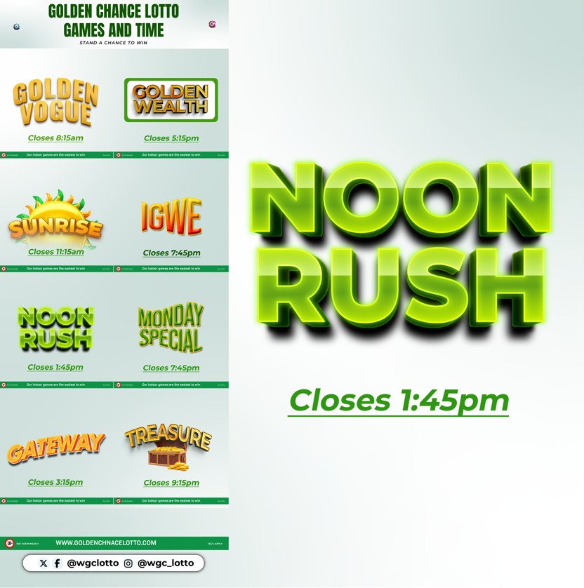 wgclotto's tweet photo. Beat the clock! The noon rush draw is almost here. Get your numbers in!

#GCL #lotto #noonrush  #picks https://t.co/IBOStvaqkW