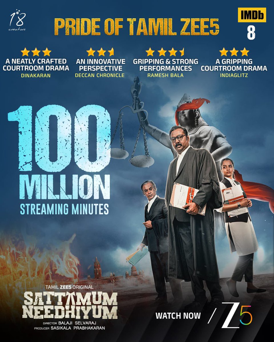 #SattamumNeedhiyum — Hits 100Million+ Streaming Minutes On Zee 5❤️