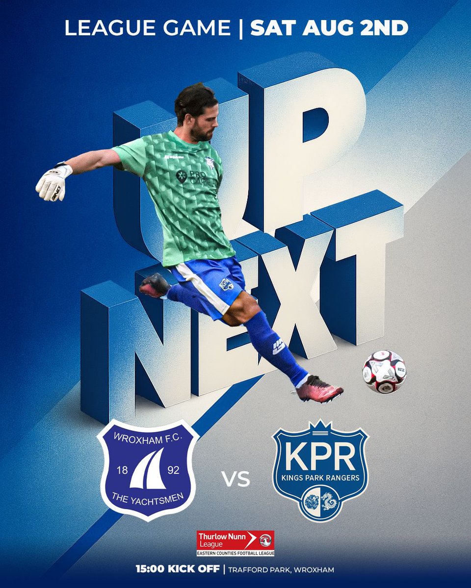 Up next! 

It’s a trip to Norfolk for the lads as we face <a href="/The_Yachtsmen/">Wroxham FC</a> reserves away from home. 

All of your support is needed to see if we can make it 2/2 and 6 points on the board this Saturday. 
🏟️ Trafford Park
📍Skinners Lane, Wroxham, NR12 8SJ

<a href="/M_Y_Media_/">Mark</a> 🐐