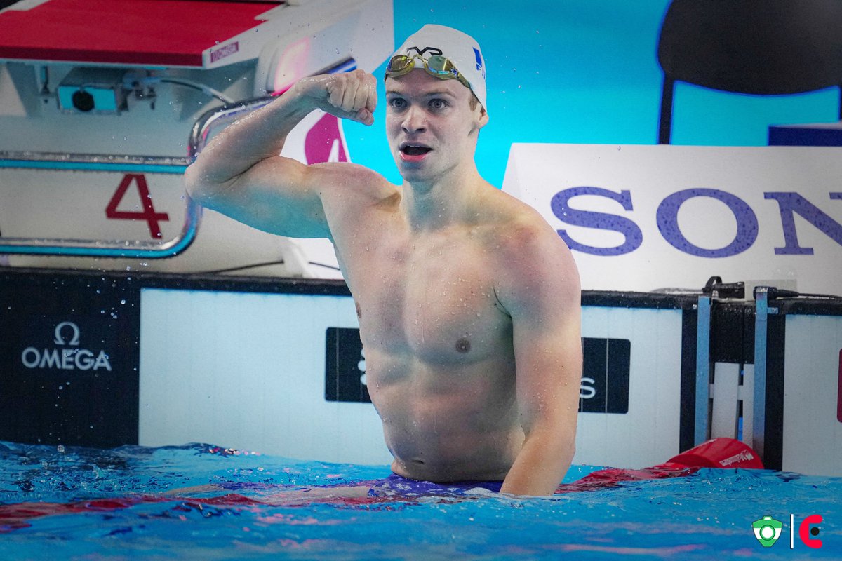 En s’imposant en finale du 200m 4 nages, Léon Marchand s’offre un 6e titre mondial à seulement 23 ans. 🔥🇫🇷

Son temps aujourd’hui : 1’53’’56. 

Ce qui veut dire que s’il n’avait pas battu le record du monde hier, Léon Marchand l’aurait battu ce jeudi. 💪🏼