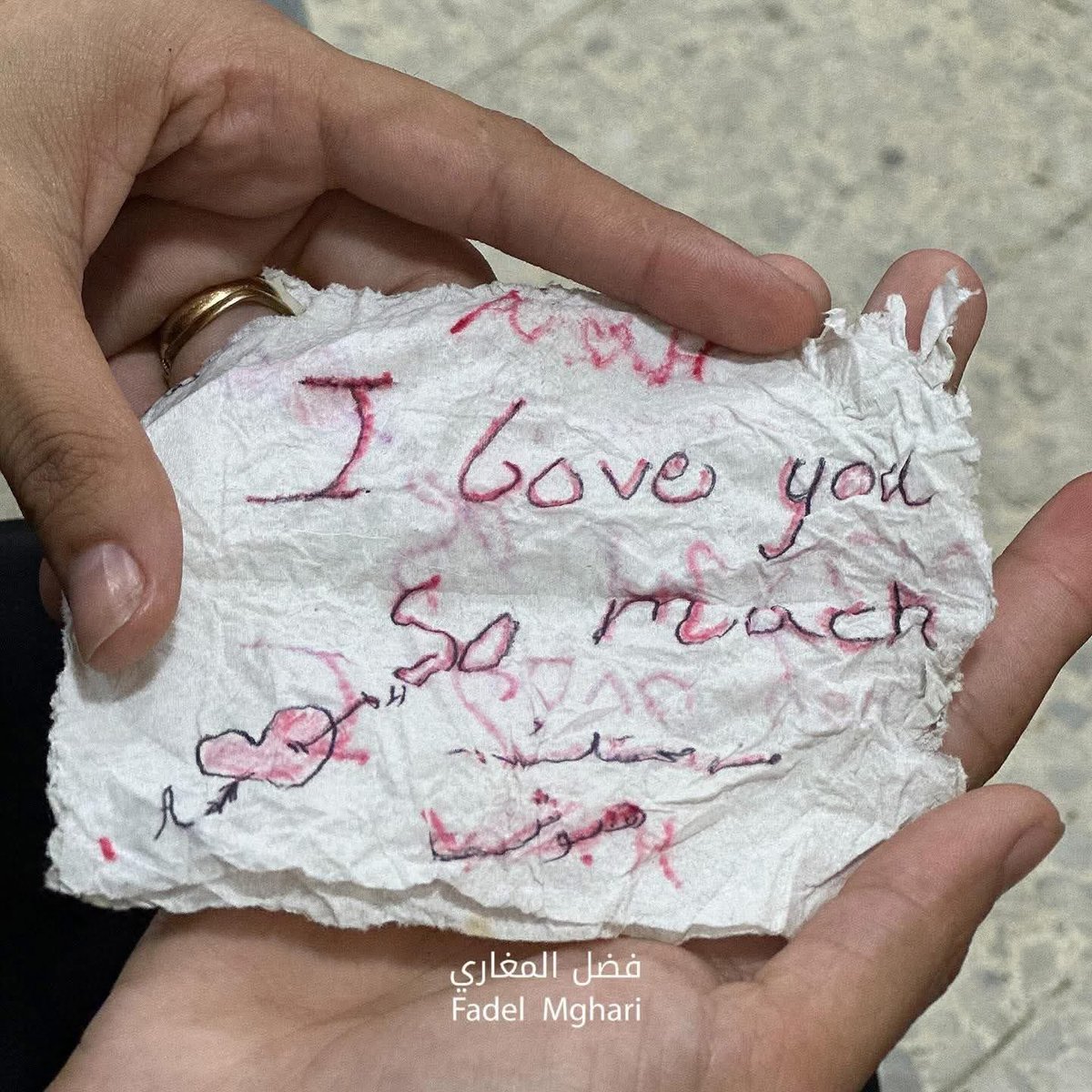 🚨HEARTBREAKING: This note was found by a doctor at Al-Awda Hospital in the pocket of one of the starving civilians killed today by the Israeli army in Gaza.