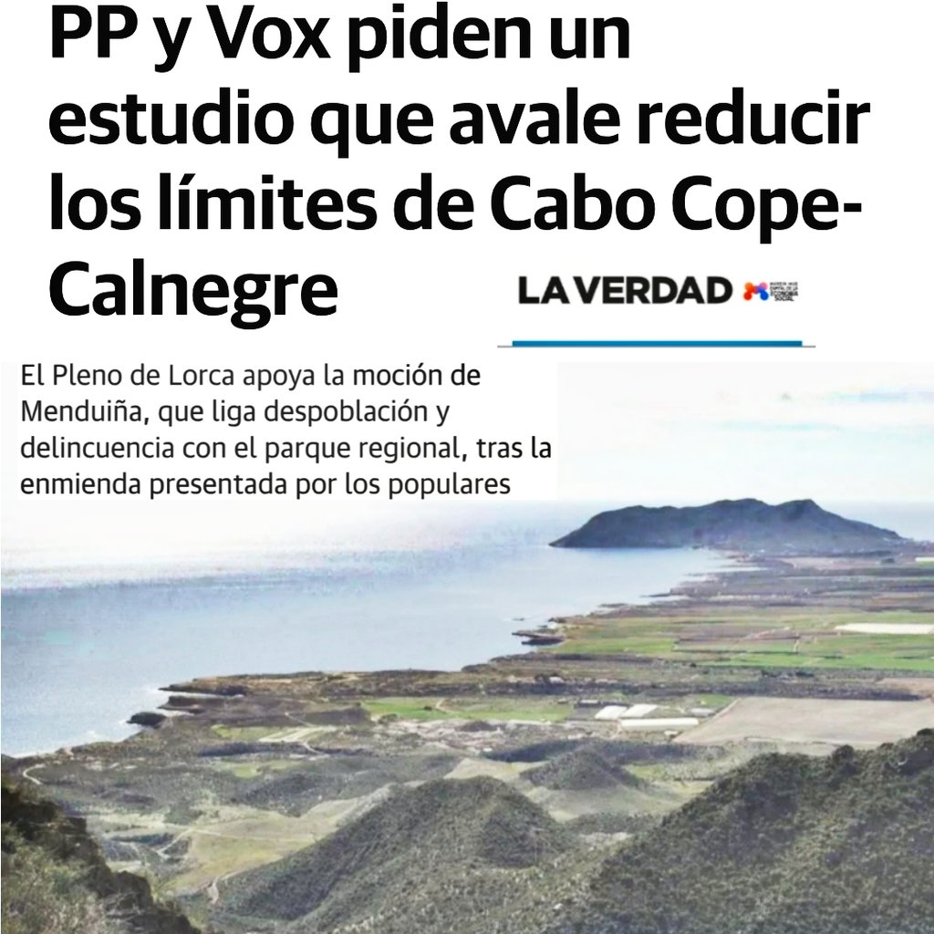 Ginés Mirón (@ginesmir) on Twitter photo Los intentos de desmantelar el <a href="/CalnegreyCopePR/">Parque Regional Calnegre y Cabo Cope</a> dan para un libro. En los 70 con una central nuclear; en la época del boom del ladrillo un enorme resort; después llegaron los bocados de la agricultura intensiva..
Lo último es decir que favorece la delincuencia. Ver para creer. Los intentos de desmantelar el <a href="/CalnegreyCopePR/">Parque Regional Calnegre y Cabo Cope</a> dan para un libro. En los 70 con una central nuclear; en la época del boom del ladrillo un enorme resort; después llegaron los bocados de la agricultura intensiva..
Lo último es decir que favorece la delincuencia. Ver para creer.