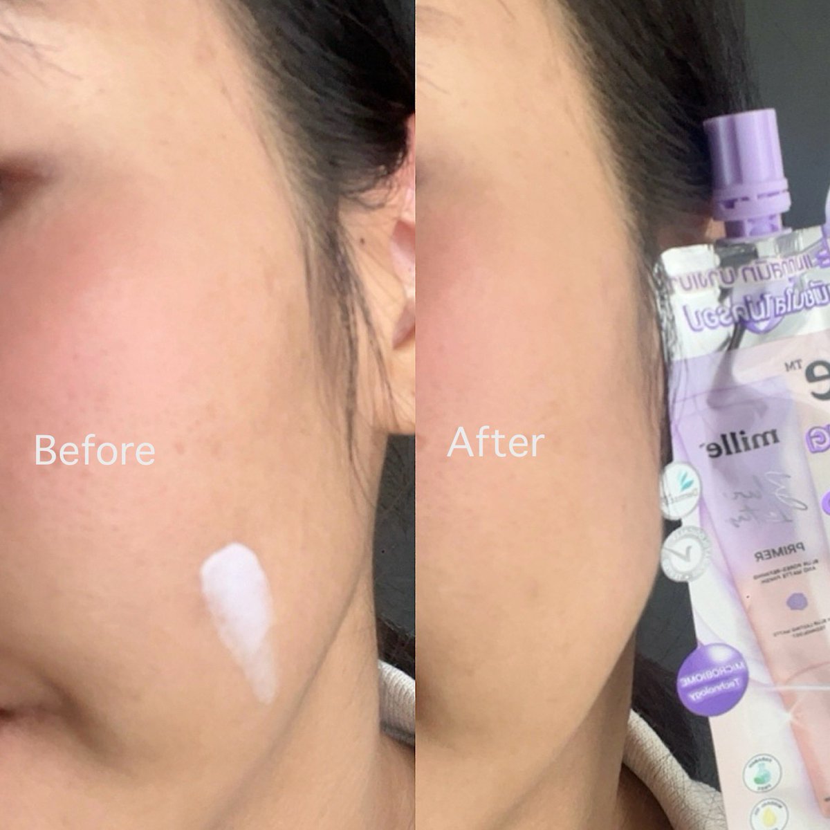 ชอบไพรเมอร์สูตรสีม่วง Mille มากกทาแล้วรส. ไม่หนักผิวแมทท์ ไม่เป็นคราบ ไม่รบกวนเมคอัพ เราเป็นผิวผสม ตัวนี้คุมมัน เบลอผิวละเอียดแบบ HD เนื้อเป็นสีม่วงอ่อน ช่วยปรับสีผิวลดผิวเหลือง เพิ่มผิวไบร์ท ฟินิชลุค คือผ่อง แต่งหน้าติดหน้าติดทนทั้งวัน!
ปล.ตัวนี้กันน้ำ