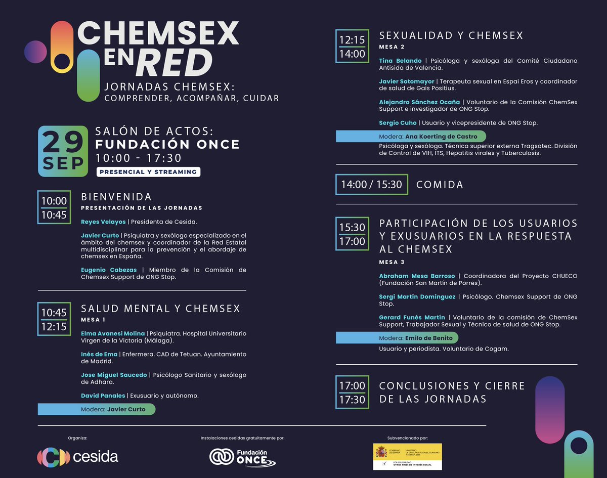 🚨 Jornadas de Chemsex: Red Estatal de Prevención y Abordaje del Chemsex en España. Inscríbete antes del 8 de agosto.

📌 Más info en cesida.org/blog/noticias/…