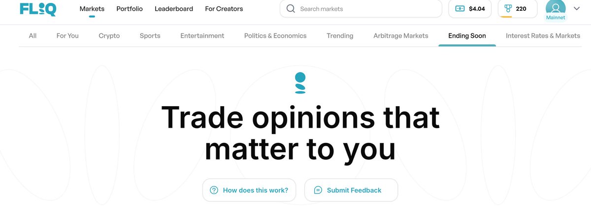 AkunahDeFi🏦 (@akunahdefi) on Twitter photo <a href="/predictonfliq/">Fliq Predictions 🗿🌐</a> works.
It’s a decentralized platform where you trade your opinions crypto, sports, politics, and more on-chain, transparently, and with real returns. <a href="/predictonfliq/">Fliq Predictions 🗿🌐</a> works.
It’s a decentralized platform where you trade your opinions crypto, sports, politics, and more on-chain, transparently, and with real returns.