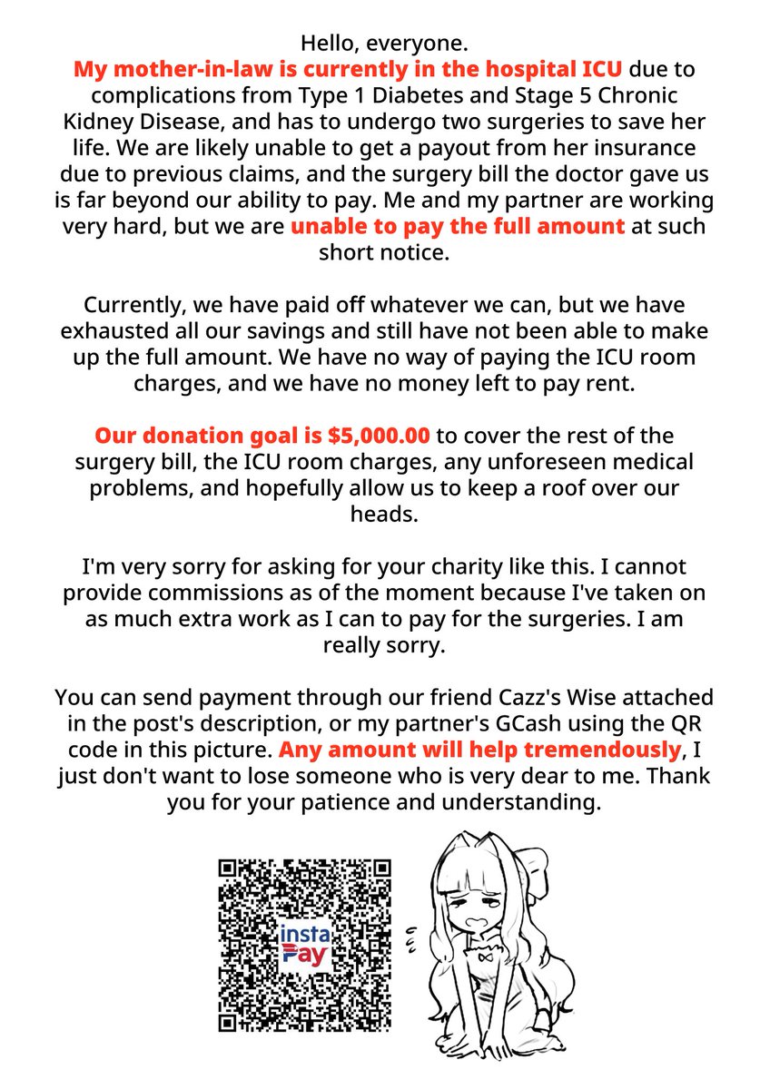 Please help me save my mother-in-law’s life. 🙏

Wise: wise.com/pay/business/a…
GCash: 09086377509