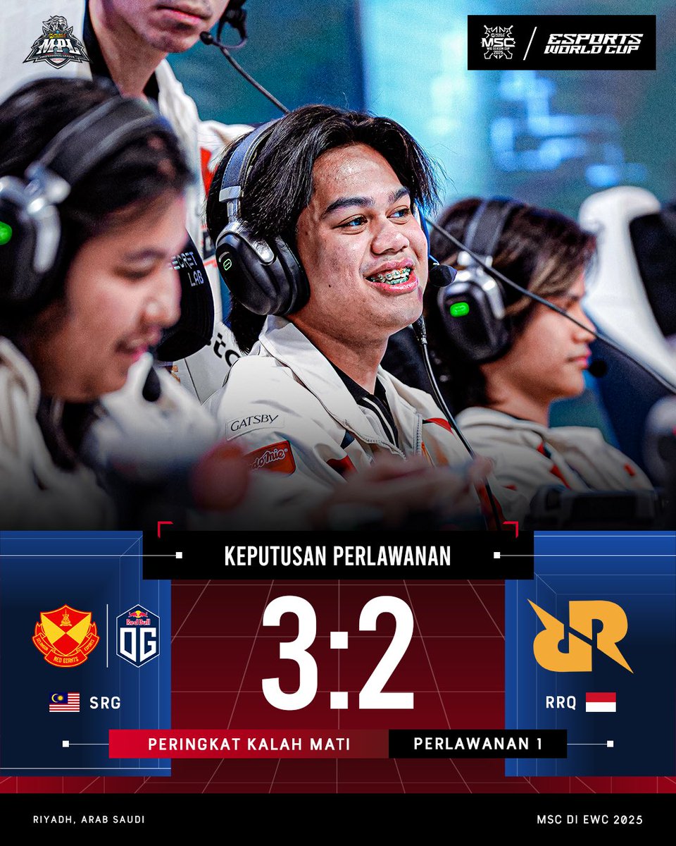 Selangor Red Giants OG Esports (SRG.OG) menghentikan perjalanan Rex Regum Qeon (RRQ) di Peringkat Kalah Mati dengan keputusan 3-2 dalam perlawanan yang cukup sengit sebentar tadi. 

Kemenangan ini terus melayakkan SRG.OG mara ke peringkat Semi Finals MSC di EWC 25.