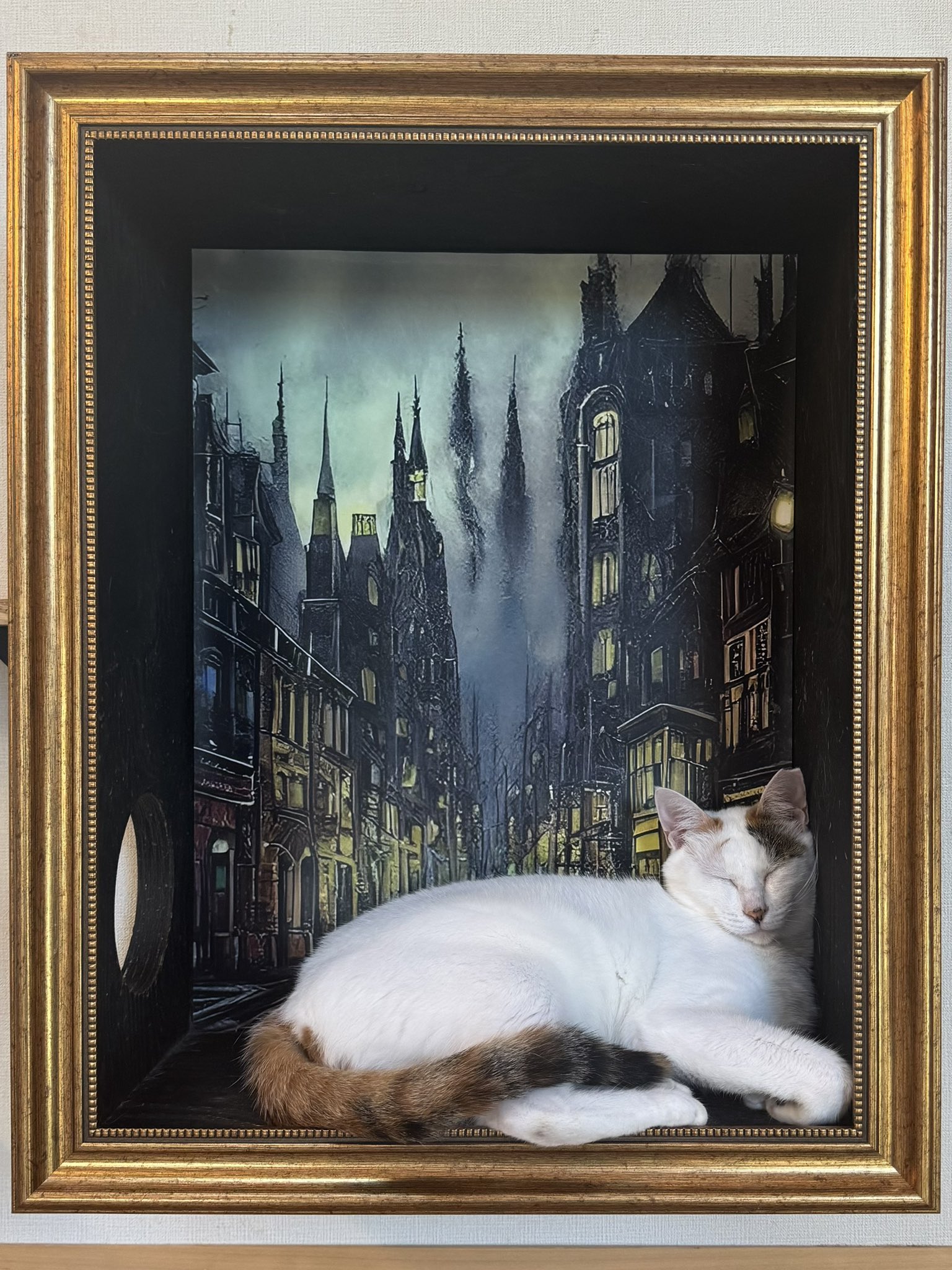 カフェ猫(油絵) 絵画 オイル ペイント アート「カフェ キャット(Sサイズ