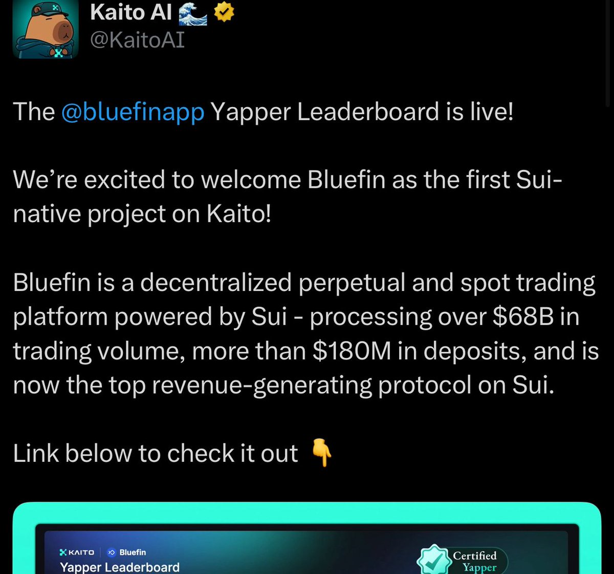Introduction &amp; Key Features of <a href="/bluefinapp/">Bluefin</a>
Meet <a href="/bluefinapp/">Bluefin</a> the ultimate DeFi trading hub on @Solana! Fast, secure, and built for traders.
Are you Ready to upgrade?
   Reply your idea.
<a href="/bluefinapp/">Bluefin</a>
<a href="/KaitoAI/">Kaito AI 🌊</a>