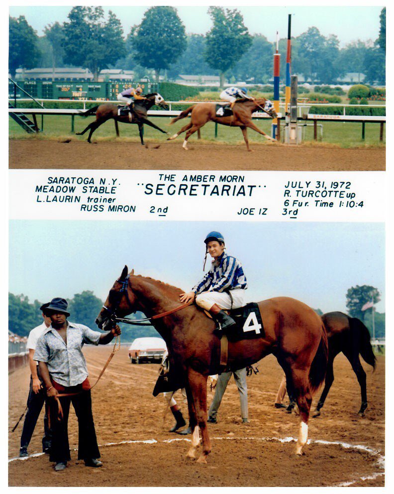 #OnThisDay 53 years ago in 1972, #Secretariat won his 2nd race as a 2 year old on opening day at Saratoga, NY.  This was his 3rd career start &amp; first with jockey Ron Turcotte aboard.  #HorseRacing