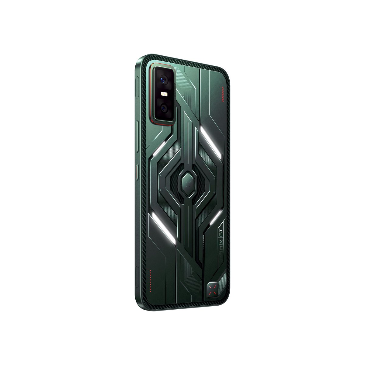 Infinix GT 30 5G+ design and gaming features are officially revealed, ahead of India launch.

- Cyber Mecha Design 2.0 with customizable white LED lighting.
- GT Shoulder Triggers.
- BGMI 90FPS certification by KRAFTON.