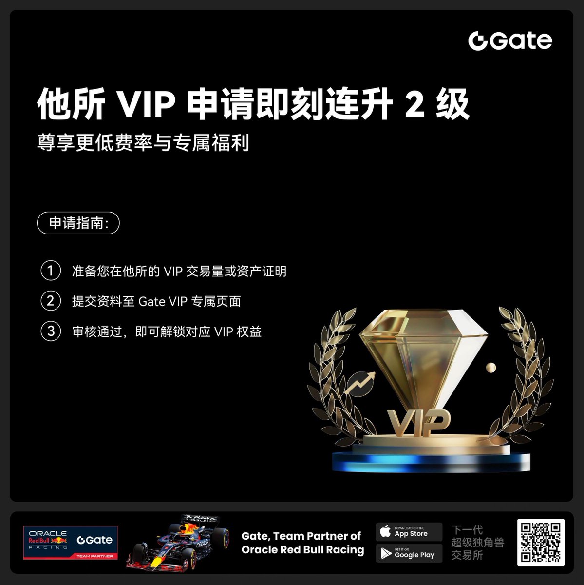 🎯 他所VIP，看过来！Gate 为你直接加码升级！ 听说你在别家交易所是VIP？来Gate，我们让你变VIP+2 💼 限时尊享： ✨ VIP  等级+2 ✨